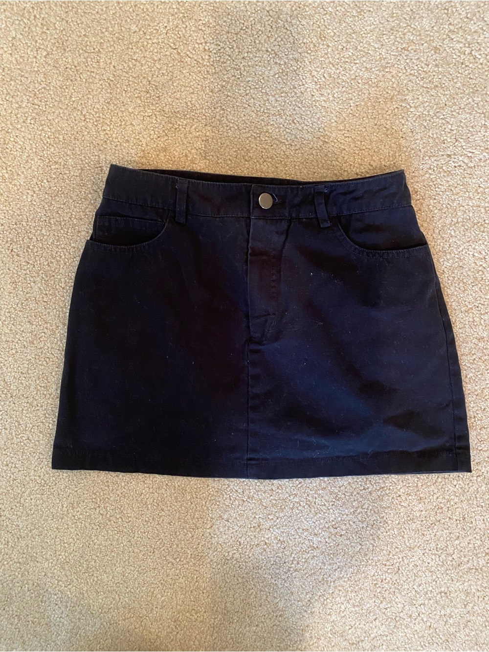FOREVER 21 Black Denim Solid Mini Skirt Short Button Pockets Women’s Size S